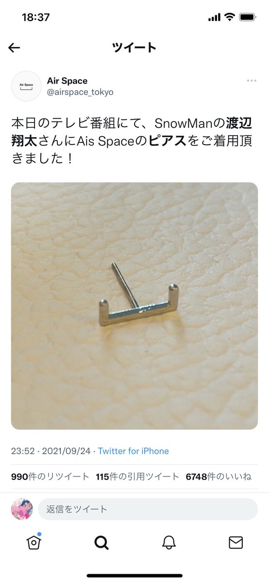 渡辺翔太 着用 Air Space ピアス-