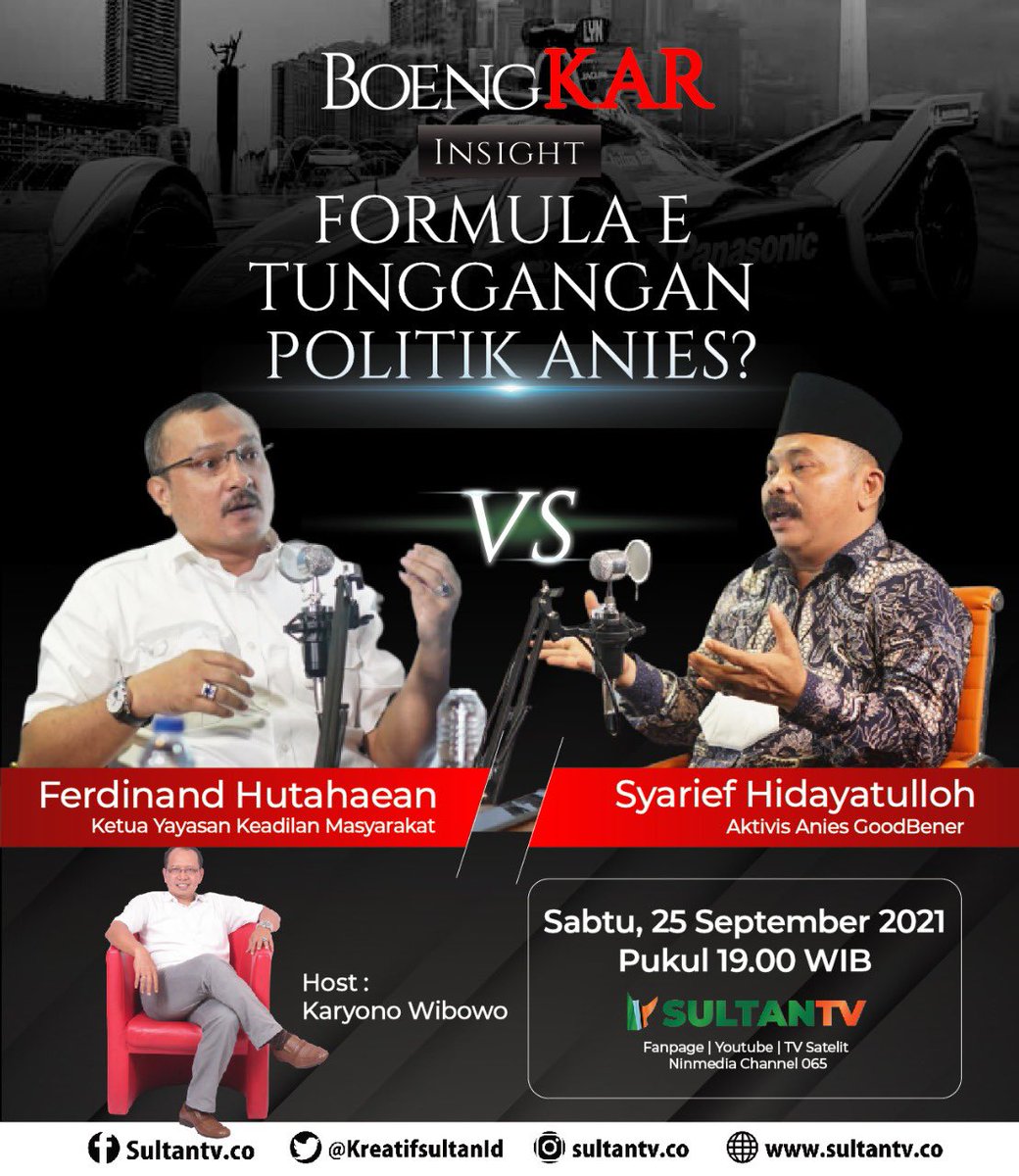 FerdinandHaean3's tweet photo. Yang pengen dengar tentang Formula E yang katanya akan dilaksanakan Juni 2022, silahkan ikuti Sultan TV nanti malam pukul 19.00 WIB

Sesuatu yg tak jelas tapi diyakini akan terlaksana. Hmmmm..!! https://t.co/MGz5B9Ubob