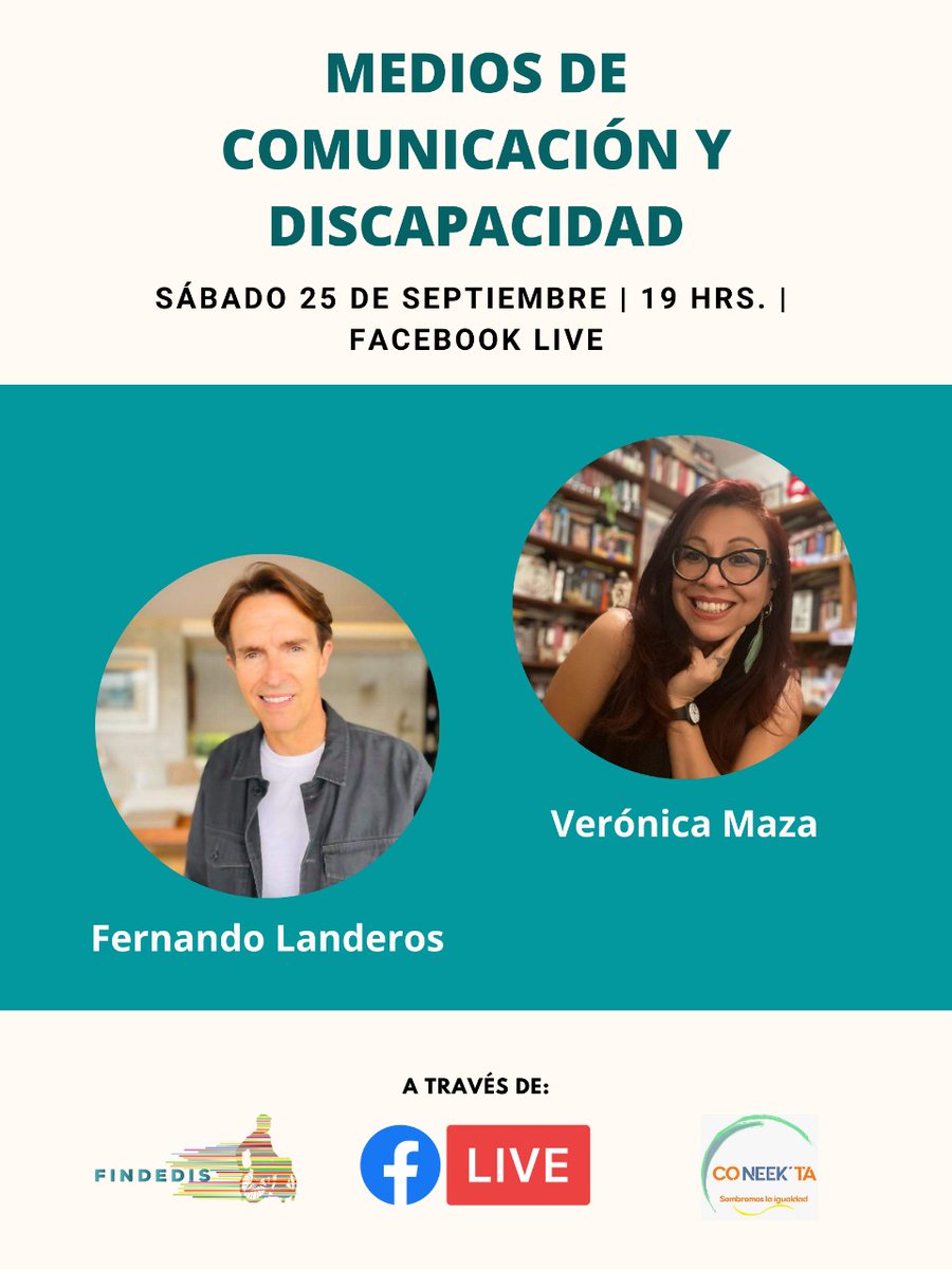 findedis's tweet image. MEDIOS DE COMUNICACIÓN Y DISCAPACIDAD

SÁBADO 25 DE SEPTIEMBRE | 19 HRS. | FACEBOOK LIVE.

Invitados:

-Verónica Maza
-Fernando Landeros

A través de Co-NEEK&apos;TA y #FINDEDIS