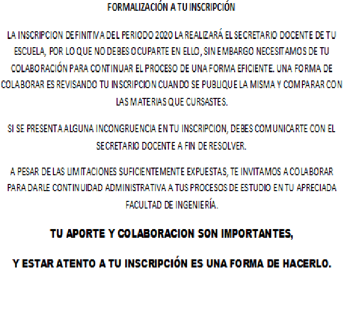rafaelmoran's tweet photo. FACULTAD DE INGENIERÍA MARACAIBO
CIERRE DEL PERIODO 2020
Si eres estudiante de la Fing y realizaste inscripción provisional en el primer período 2020, te invitamos a estar atento a tu inscripción definitiva revisando "prontamente" en la weddelestudiante.
VER AVISO ADJUNTO https://t.co/LAyaBTJu0C