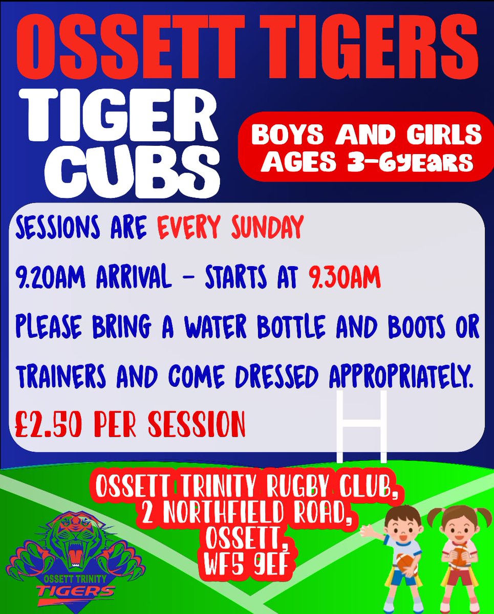 Last week was such a success and we want to build on this, so see below for our fledgling TigerCubs. As we are starting with 3-6year old hopefully we will expand into other age groups so please barewith us and also get in touch if you are willing to coach one of our age groups