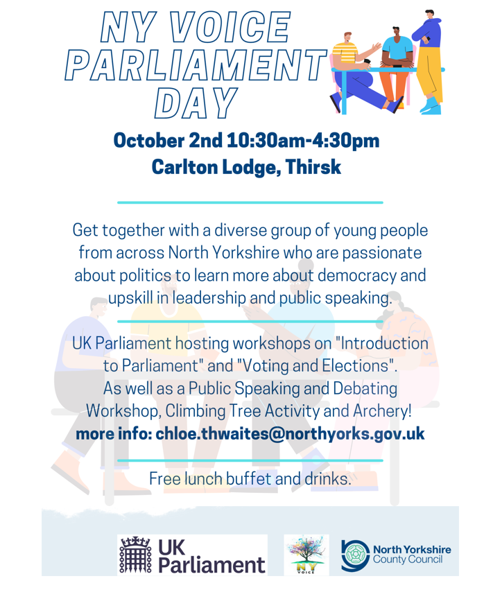 YouthYorkshire's tweet photo. Don't forget to sign up for our ny voice parliament day we still have plenty of spaces left available for a day of workshops and fun and a chance to reconnect join us! https://t.co/EGe5s0wzH0 https://t.co/n7wpdJRirf