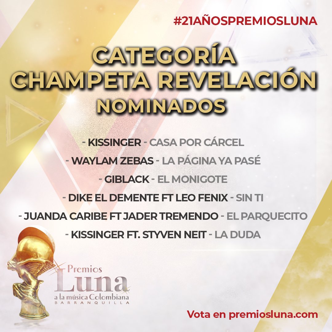 Champeta Revelación, una de las categorías más competidas 🔥

¿Cuál es tu favorito? 😎👇🏼 #PremiosLuna 

Recuerda votar en premiosluna.com/votacion