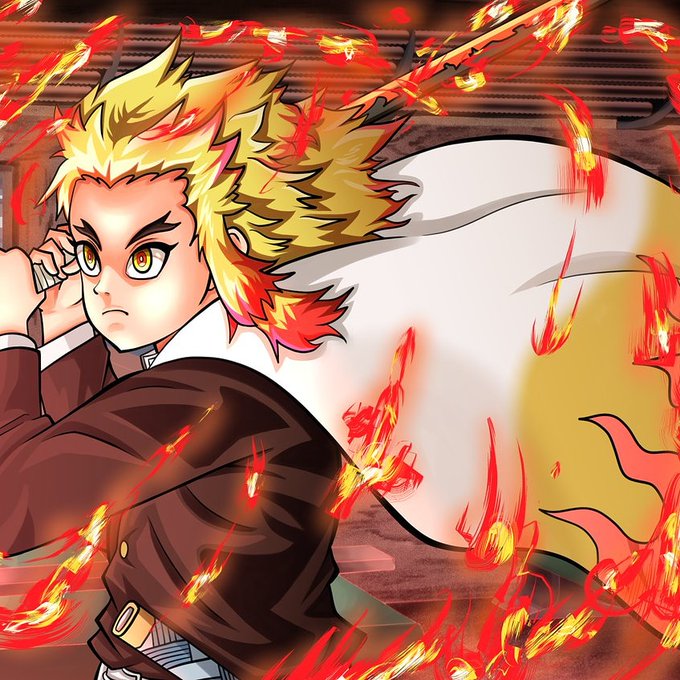 扇川さんがTwitterに投稿した煉獄杏寿郎(鬼滅の刃)のイラスト。