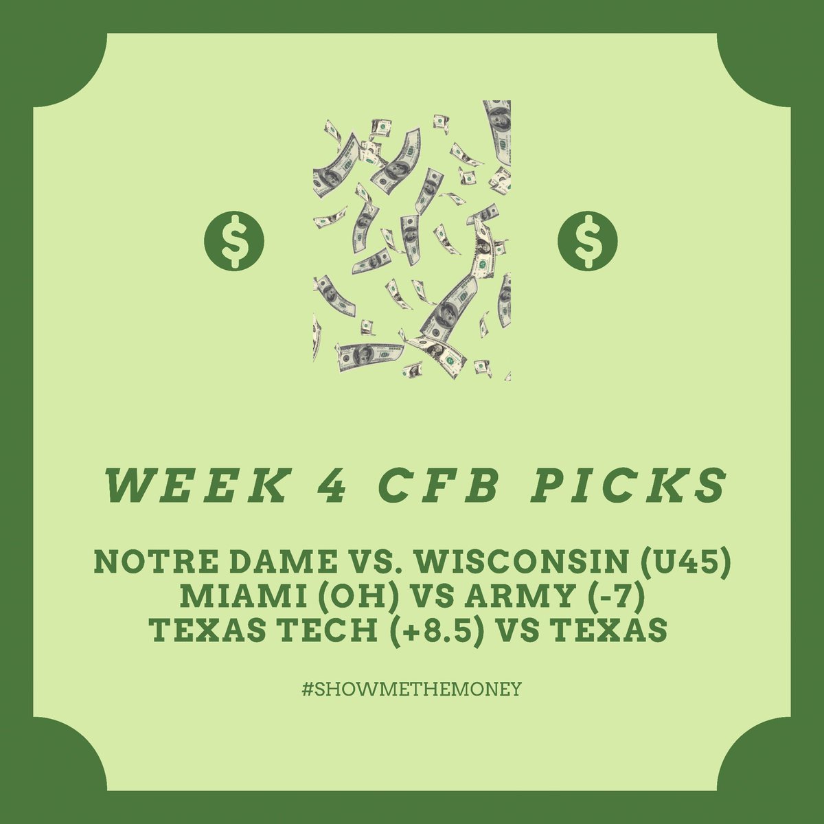 JoeSerp's tweet image. Another college football Saturday is here! These are my noon picks for today. 

#ShowMeTheMoney #ATS #bettingpicks