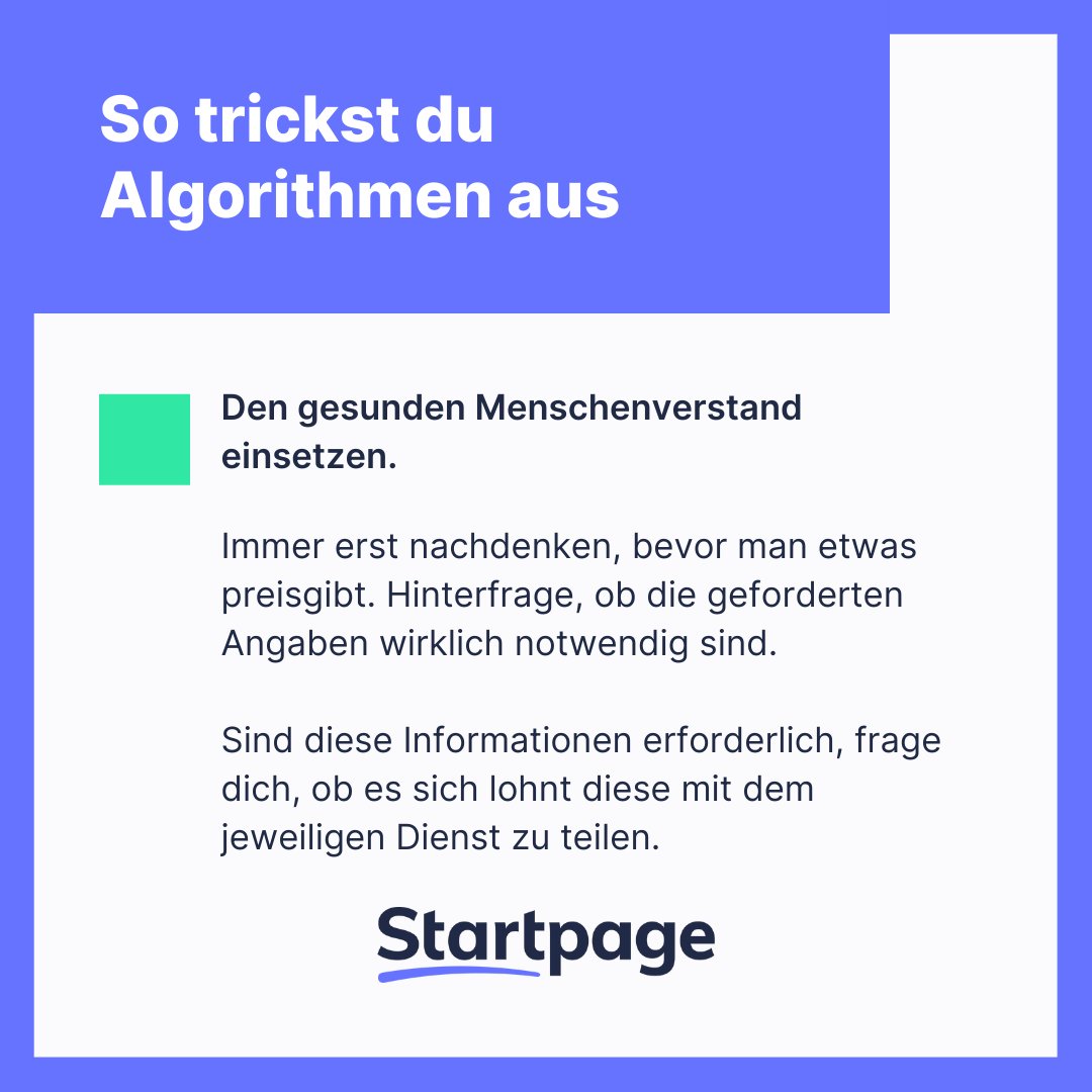 StartPage_DACH's tweet photo. Auch was deine Daten angeht, hast du die #Wahl: Wie viel möchtest du an Unternehmen und #Onlinedienste weitergeben? Unser Gastautor @danarel hat Tipps zusammengestellt, mit denen du #Algorithmen austricksen kannst und trotz zahlreicher Accounts nicht getrackt wirst. 🦊 https://t.co/uw4u3uoD9Y
