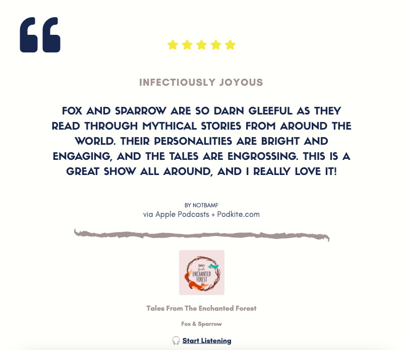 FromEnchanted's tweet photo. Thank you for the ⭐️⭐️⭐️⭐️⭐️ review! We love hearing from our Travellers! - Love Fox and Sparrow #podcast #Podbean #PodNation #Review #podkite https://t.co/o1vLoaEx9H