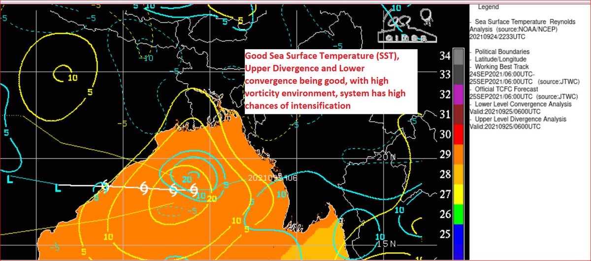 Rajani_Weather's tweet photo. #SevereWxOutlook
➡️Depression over N BoB has a good potential for intensification into a named cyclone
➡️South #Odisha &amp; North #AndhraPradesh to brace for impact tomorrow https://t.co/pN0NW8bkzZ