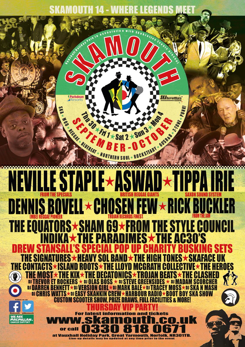 Skamouth's tweet photo. AMAZING SKAMOUTH EXCLUSIVES! Following many changes &amp; flight restrictions, etc, we worked our socks off to give you a super updated line-up, to return our highly celebrated Skamouth Weekender.
Call 0330 818 0671

Please share this! https://t.co/zPMh72sp5v
