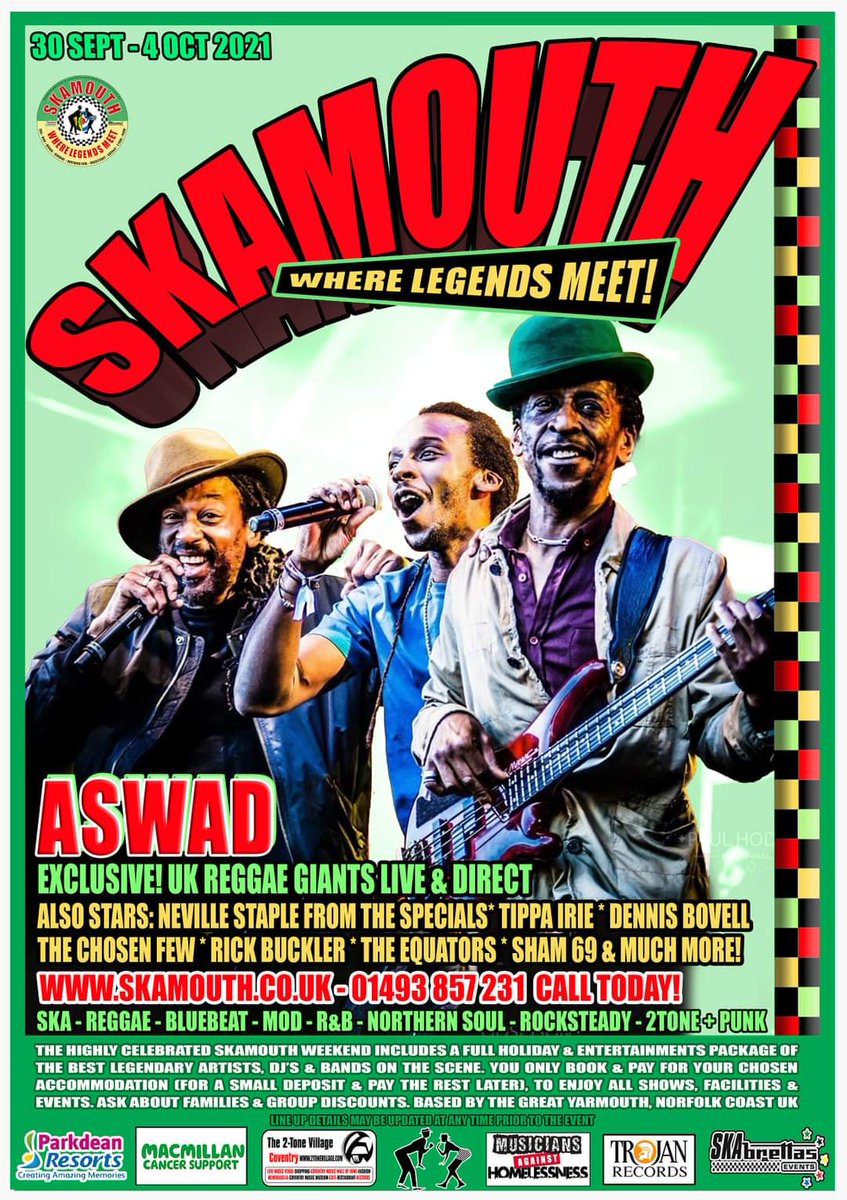Skamouth's tweet photo. AMAZING SKAMOUTH EXCLUSIVES! Following many changes &amp; flight restrictions, etc, we worked our socks off to give you a super updated line-up, to return our highly celebrated Skamouth Weekender.
Call 0330 818 0671

Please share this! https://t.co/zPMh72sp5v