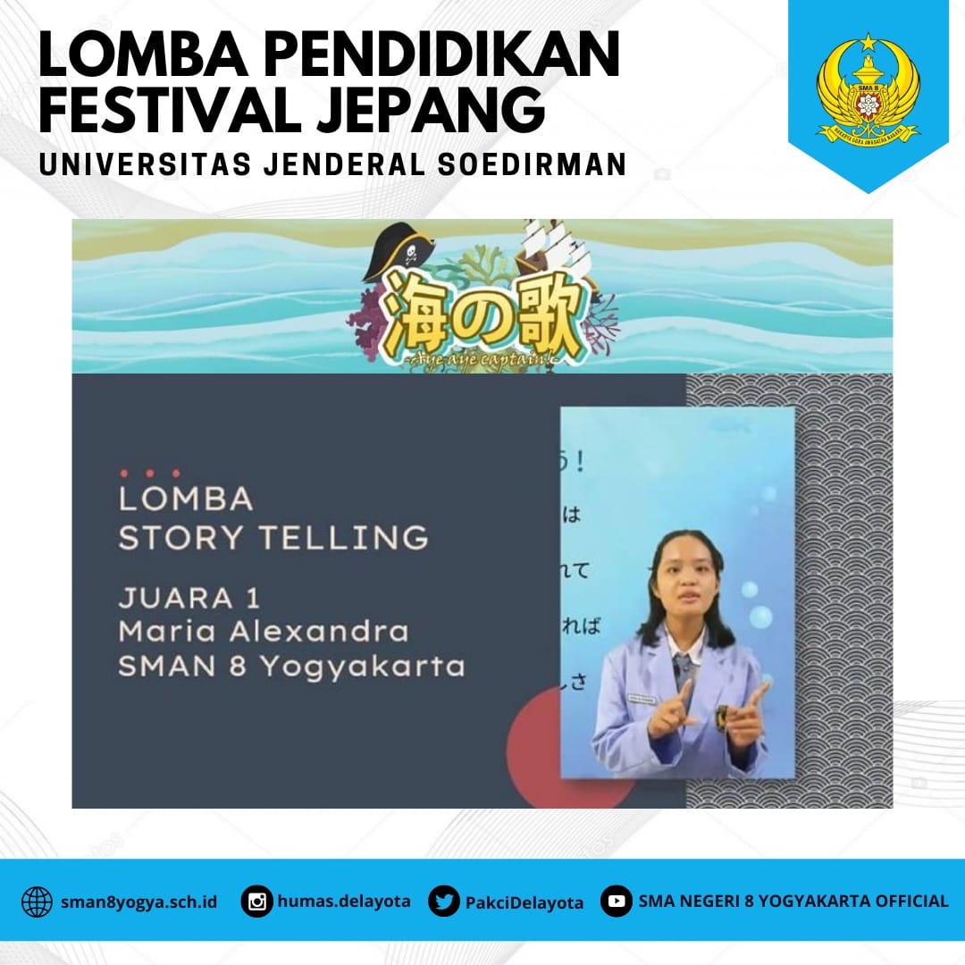PakciDelayota's tweet photo. Selamat kepada Maria Alexandra juara 1 Lomba Story Telling dan juara 2 Lomba Infografis dalam Lomba Pendidikan Festival Jepang di Universitas Jenderal Soedirman
#sman8jogja #sman8Yk #Delayota #pakci8jaya #pakcijaya https://t.co/fHhgiNvWV6