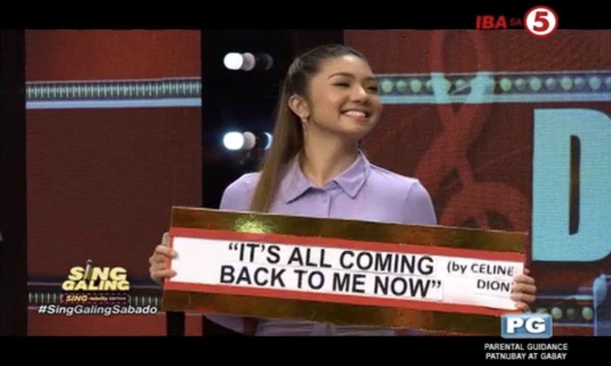 TV5manila's tweet photo. 'It's All Coming Back To Me Now' ang napili ni Madam Inutz for Duelo-Oke. Biritan na ituuu!

#SingGalingSabado 
#SingLebrity 
#IBAsa5 https://t.co/Jc0RoriX22
