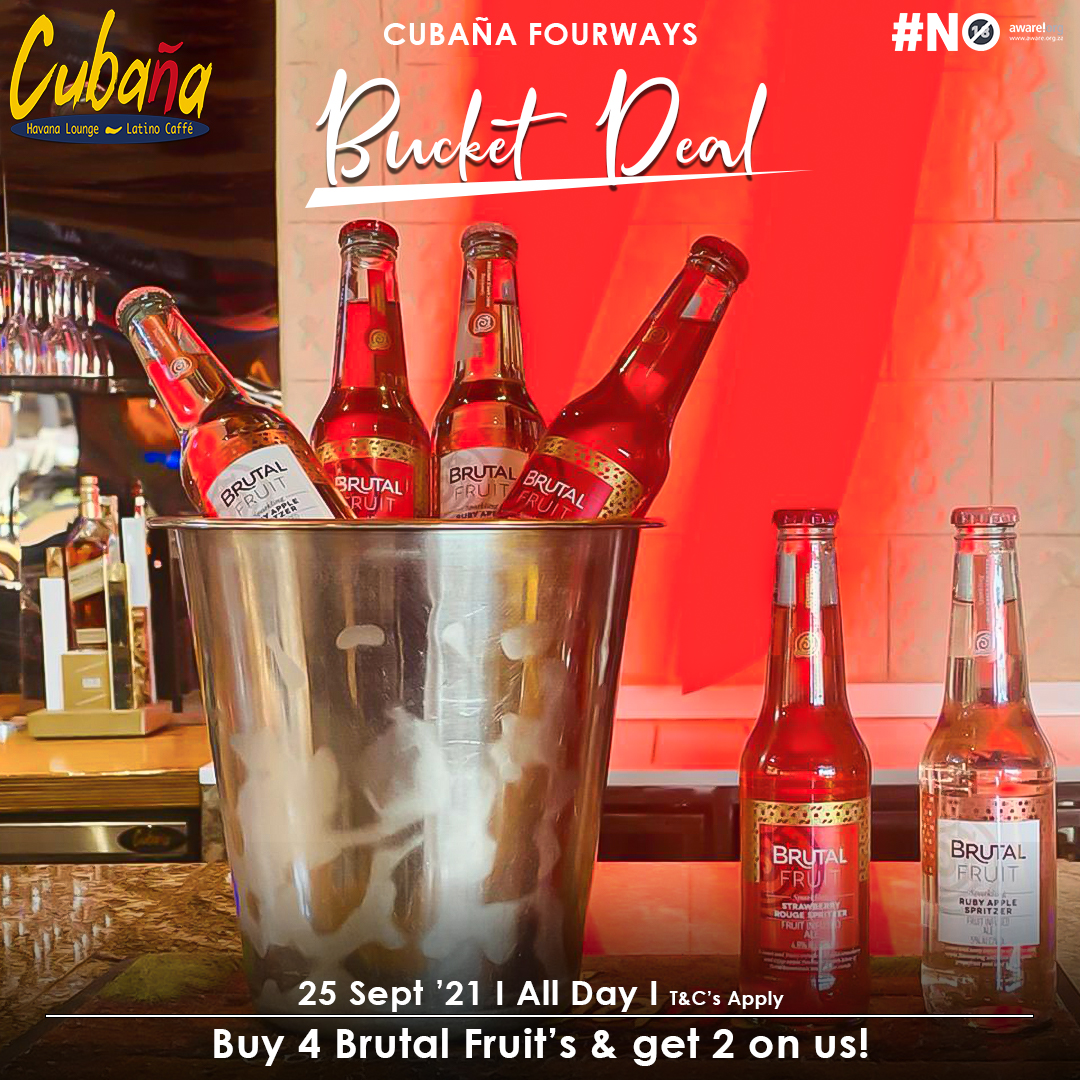 TODAY at Cubaña Fourways we’ve got you covered with our bucket deals (all day!). Buy ANY 4 Brutal Fruit’s, Castle Lite's, Corona's &amp; get 2 on the house. T’s &amp; C’s Apply #ComeSeeAndBeSeen #Cubana | COVID-19 Rules Apply