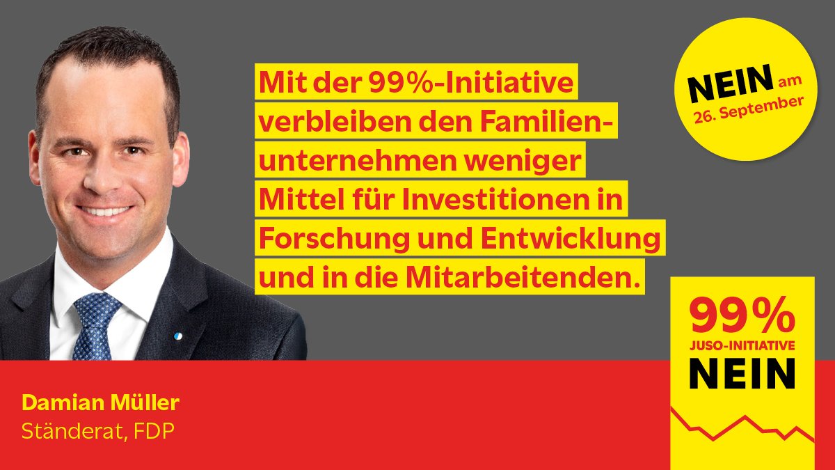 Die 99%-Initiative riskiert Arbeitsplätze, verringert Innovation und senkt die Standortattraktivität der Schweiz.
Deshalb ein gemeinsames NEIN!
#99nein #99non #99no