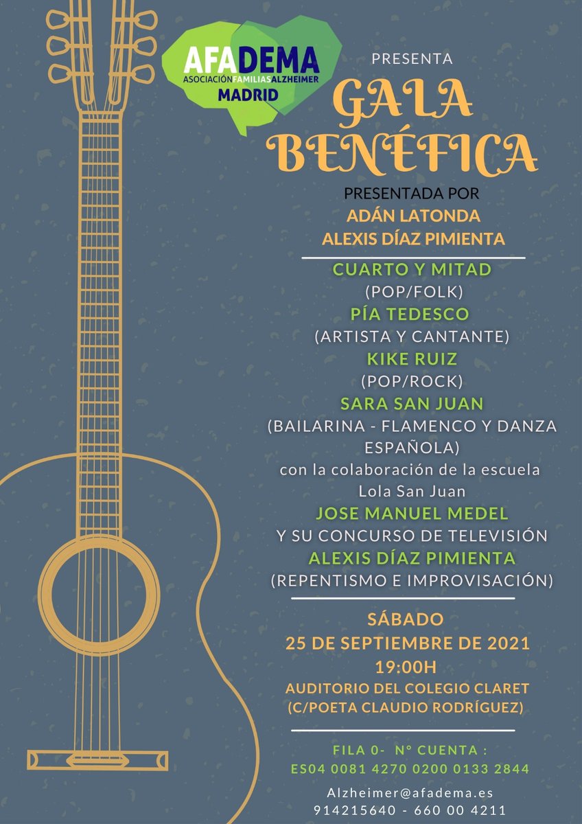 AFADEMA17's tweet photo. Hoy celebramos una #GalaBenéfica online y presencial en el Colegio Claret de Madrid de 19:00 a 20:30. Tendremos música, teatro y baile 💃🕺 Escríbenos para comprar tus #entradas, quedan plazas limitadas, no te quedes sin la tuya. ¡Te esperamos! https://t.co/ENhJH9t7pL