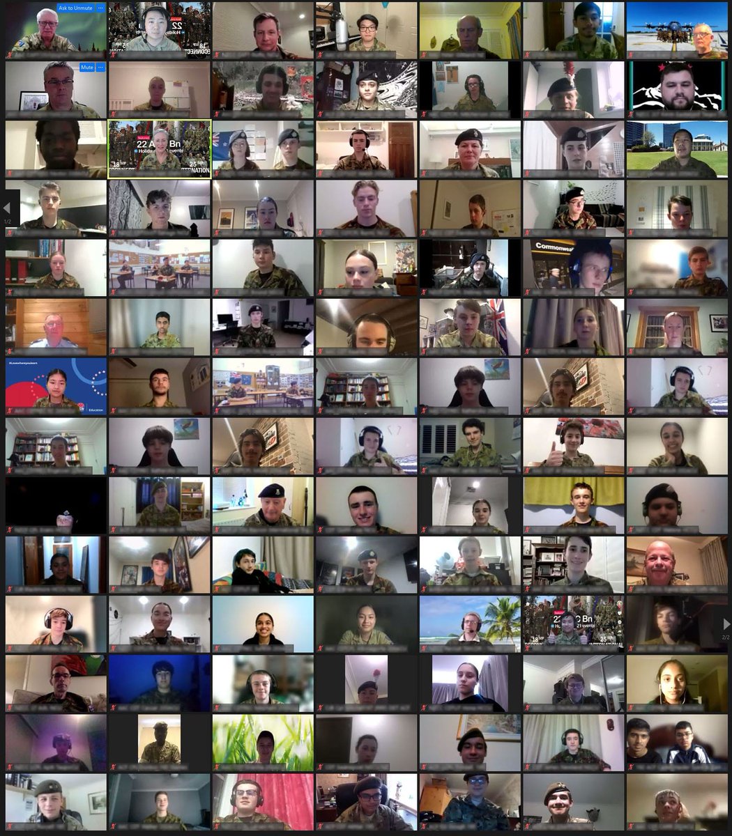 Col_ARichardson's tweet photo. A momentous and mammoth 2 hour cadet engagement this morning with our Australian and New Zealand Cadet friends. With 119 on the zoom call interacting and sharing information expanding on the wider cadet experience. ANZUK cadets, long may it continue. https://t.co/vVTZWU6R6K