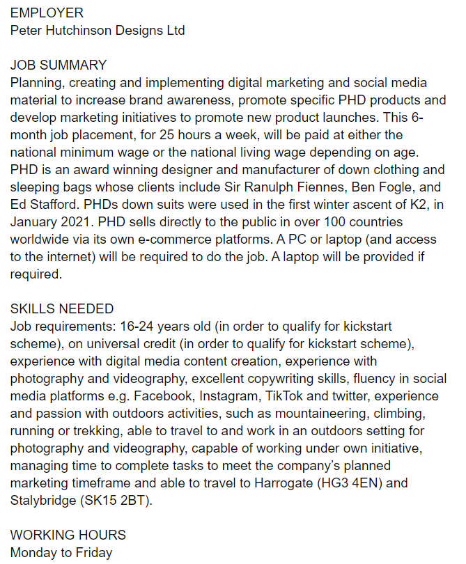 We're looking for a Digital marketing and social media assistant. Apply through the DWP Kickstart Scheme: findajob.dwp.gov.uk/details/6955200