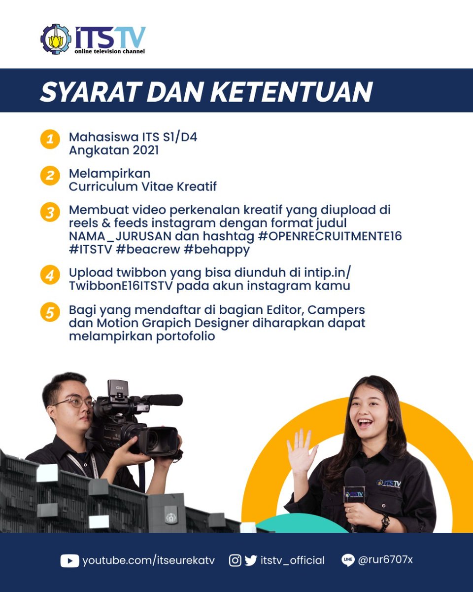 its_campus's tweet photo. Pendaftaran hanya sampai tanggal 2 Oktober 2021 melalui link
https://t.co/Cn0RnVdO34
Gass langsung aja geser postingannya dan jangan lupa ajakin teman-teman kamu ya rek! 🔥
#ITSCampus #ITSSurabaya #ITSTV https://t.co/Cl3q9TnWCm