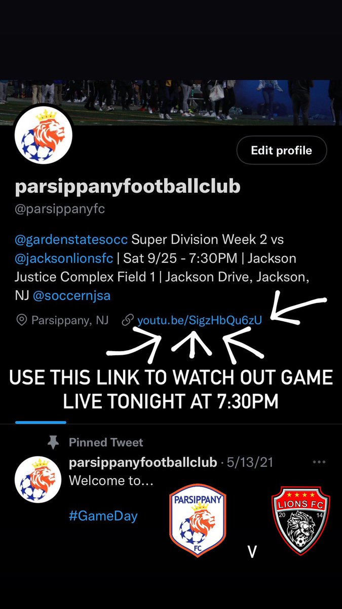 See the link in our bio tonight to stream tonight’s (9.25) match at 7:30pm vs <a href="/JacksonLionsFC/">Jackson Lions FC</a> - Live from Jackson, New Jersey for Week 2 of the <a href="/GardenStateSL/">Garden State Soccer</a> 

<a href="/soccernjsa/">New Jersey Soccer</a> 
<a href="/NJYouthSoccer/">NJ Youth Soccer</a> 
<a href="/USAdultSoccer/">USASA | US Adult Soccer</a> 
<a href="/USASARegion1/">USASA Region I</a> 
<a href="/USYouthSoccer/">US Youth Soccer</a> 
<a href="/ussoccer/">U.S. Soccer</a> 
<a href="/opencup/">U.S. Open Cup</a>