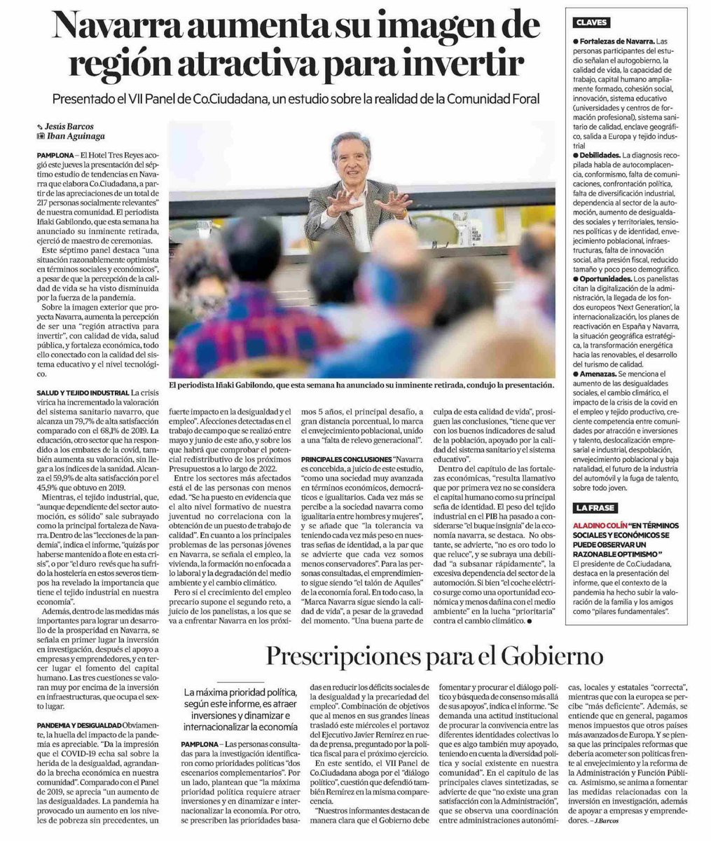 InPactosnavarra's tweet photo. Navarra aumenta su imagen de región atractiva para invertir
PRESENTADO EL VII PANEL DE CO.CIUDADANA, UN ESTUDIO SOBRE LA REALIDAD DE LA COMUNIDAD FORAL
Vía @NoticiasNavarra https://t.co/i9Xn2gSM8f https://t.co/QKWpDND1pl