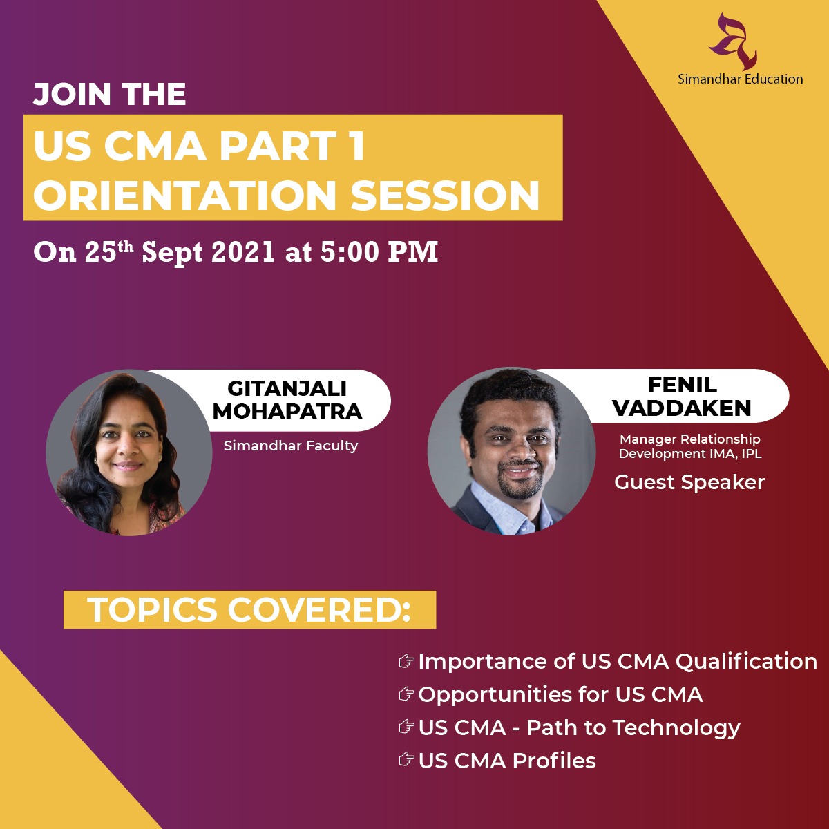 SimandharEdu's tweet photo. US CMA Orientation Session has been started. Kindly Join the session.
Don't Miss this Amazing Opportunity.
Join with the below link
https://t.co/ebjnCIkJ0J
#uscma #uscmaorientation #uscmapart1 #IMA #uscmacareers
#uscmaopportunities #cmausa #uscmaprofile https://t.co/V5O5All1ch