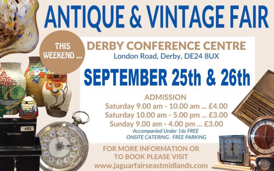 THIS WEEKEND ... Antique &amp; Vintage Fair at Derby Conference Centre  🙂<a href="/ConferenceDerby/">Derby Conference Centre</a> #Derbyshire #derby #antiques