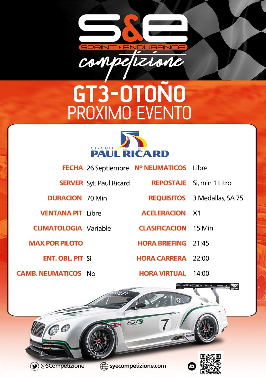 Mañana volvemos a la carga en  <a href="/SCompetizione/">SyECompetizione</a> con el Campeonato Gt3.
 Se presenta una carrera interesante en Paul Ricard  con probabilidad lluvia durante la carrera. O no.... 

Telegram 
t.me/joinchat/VxAH5…
Discord
discord.gg/PBUmMD3V