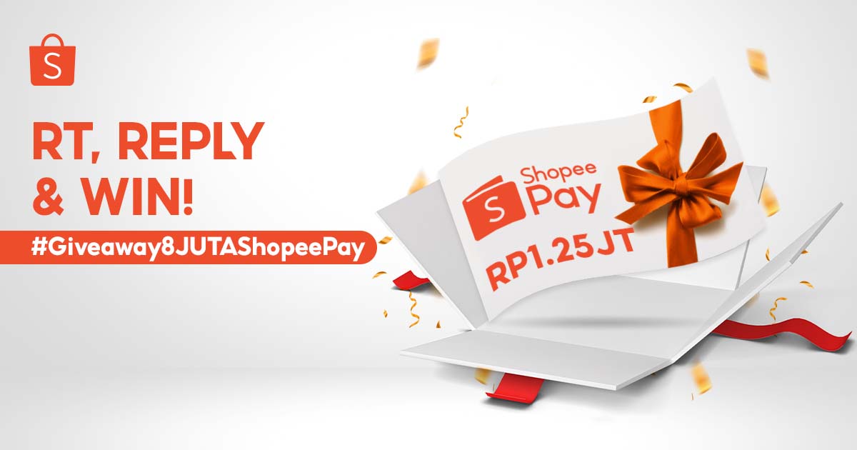 ShopeeID's tweet photo. 🎁 MENANGKAN SHOPEEPAY 1,25 JUTA 🎁
 
Sobat Shopee, mau dong dapetin SALDO SHOPEEPAY 1,25 JUTA? Ini dia caranya:

1. FOLLOW @SHOPEEID 
2. RT &amp; LIKE tweet ini 
3. REPLY 'SHOPEE MANTUL SALE #Giveaway8JUTAShopeePay #MiminShopeeKiyowo #Tiap25BelanjadiShopee' SEBANYAK-BANYAKNYA! https://t.co/zKW5jlIQNt
