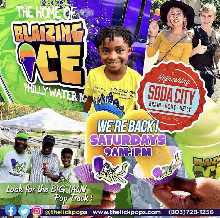 thelickpops's tweet photo. We are back at @SodaCitySC today! Find #theBigJawn in front of @GrangerOwings on Main Street. It’d be soo cool for you to stop by and grab some yummy frozen gourmet treats😎😎😎😎 https://t.co/oB8hYNza6M