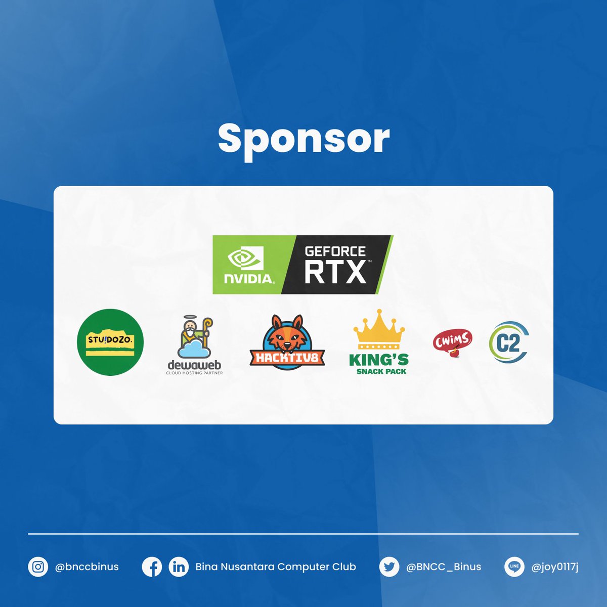 Hello, Tech Enthusiast!

Kamu memiliki ketertarikan seputar teknologi? Atau kamu ingin menambah koneksi sesama Binusian dan perusahaan besar? Jika iya, maka BNCC adalah jawaban yang cocok untuk kamu!

Kunjungi website kami untuk informasi lebih lanjut
👉 launching.bncc.net