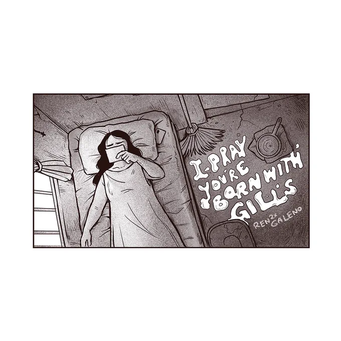 really excited to share that my short comic I pray you're born with gills is part of the 10 Years To Save World comics anthology! 🐟🐠🐡
[link to the whole thing in the replies!] 