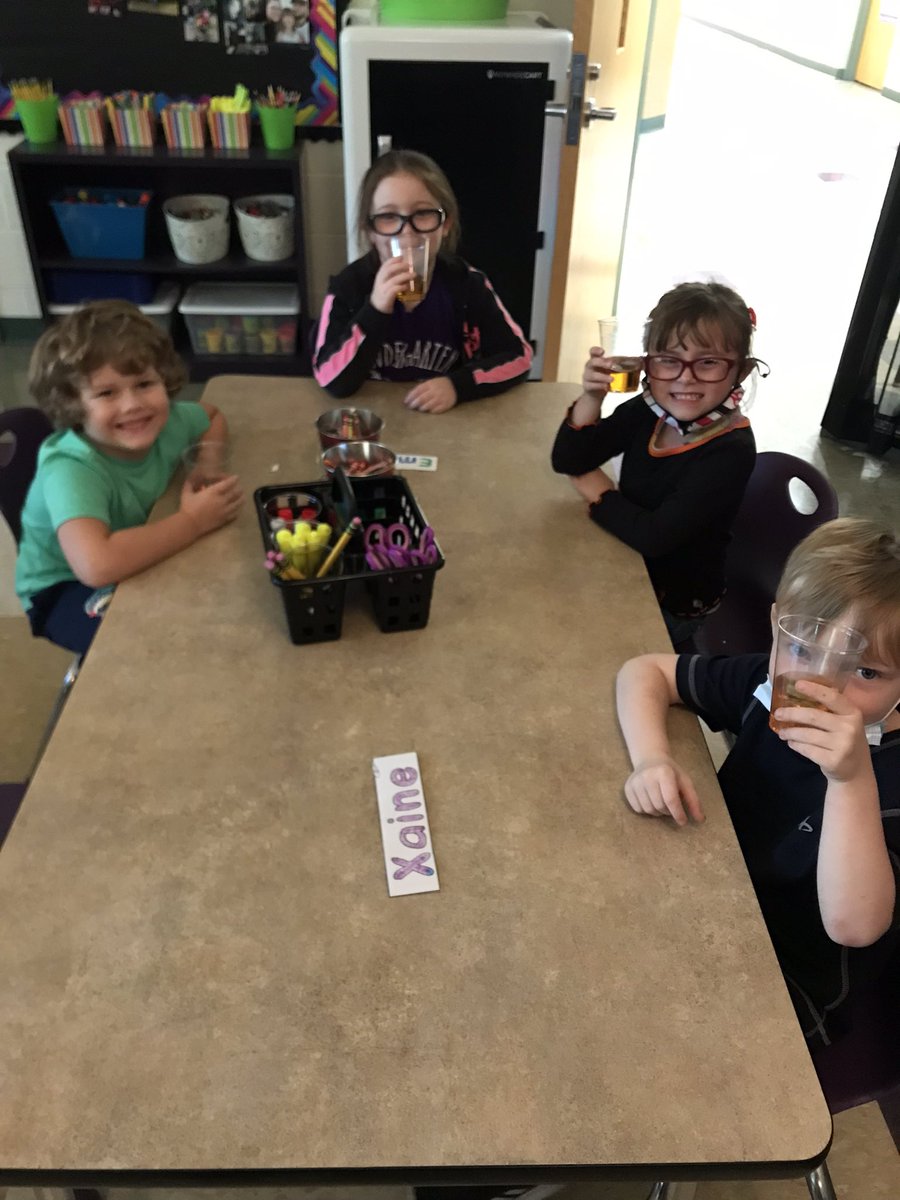 Jeni__Wilson's tweet photo. We continued our learning of apples and watched a video of how apple cider is made and since we earned a Fun Friday Treat we had an apple cider tasting 🍎 the kids gave it a 👍🏻and a 😋 #MayfieldStrong @MayfieldTweets https://t.co/4qtBQx0CkX