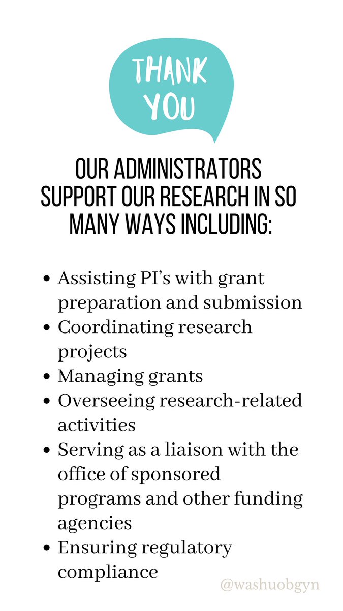 WashU_OBGYN's tweet image. THANK YOU ☺️ “In the face of a global pandemic, through it all our Research Administrators remained resilient, resourceful and stepped up in extraordinary ways” @ebonycartermd @Englandsk785 @DKhabeleMD #nationalresearchadministratorsday