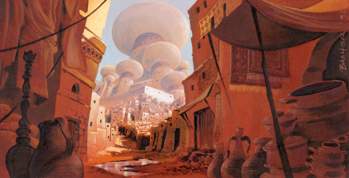 ani_obsessive's tweet photo. Concept art by Hans Bacher for Aladdin (1992), dir. Ron Clements and John Musker, Walt Disney Feature Animation https://t.co/JOVq1mIum8