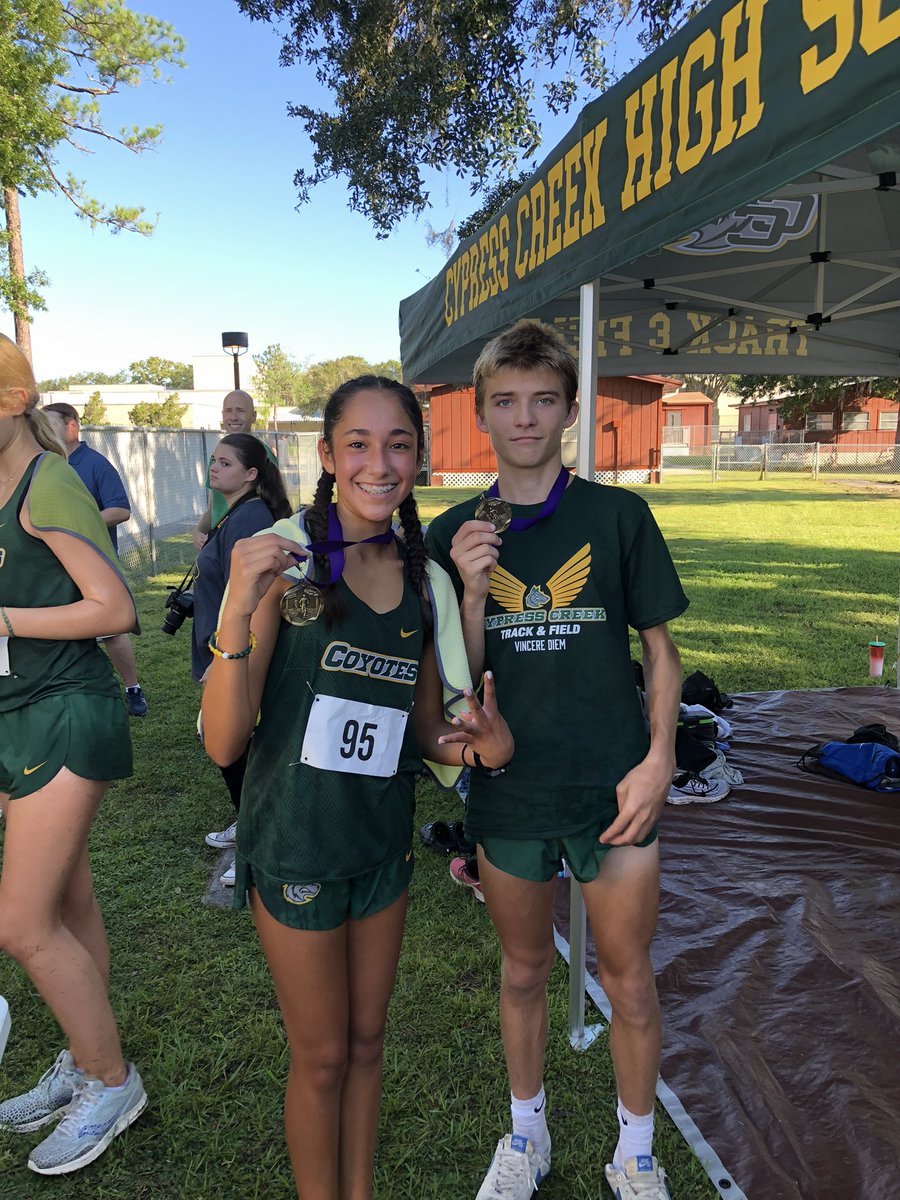 Your River Ridge Invite boys and girls champions! Zack ran a PR and school record of 15:43, and Carlie finished with a 20:20 which is also a school record. PR’s all around today. Congrats Coyotes! 
<a href="/TheCoyoteWay/">CypressCreek</a>