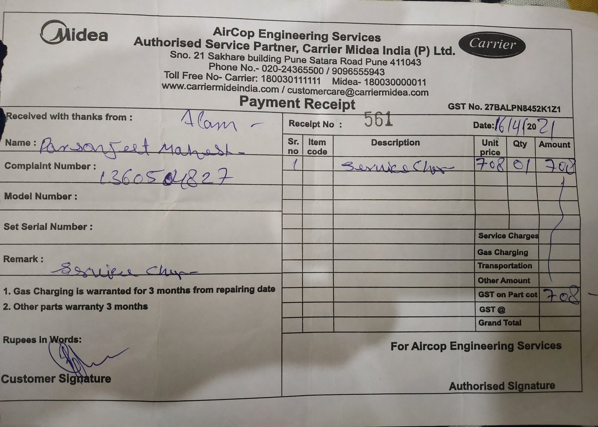 MahishProsenjit's tweet photo. do the needful in this regard and solve the problem. @CarrierMideaInd @jagograhakjago  @PiyushGoyal  @PiyushGoyalOffc https://t.co/OnZeK3UyJk