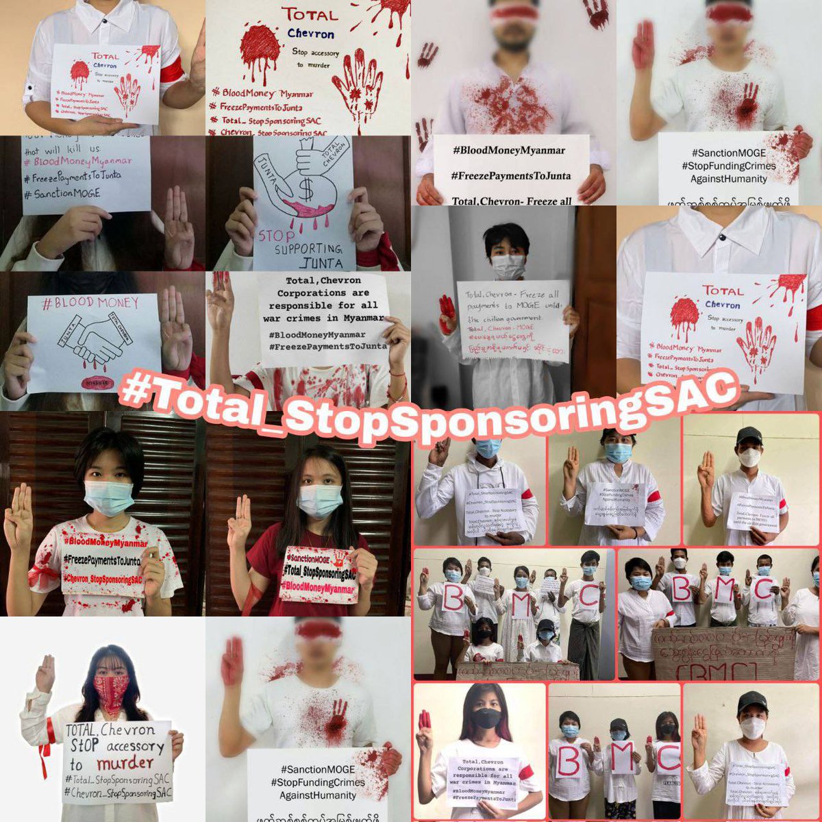 phiphi1193's tweet photo. @TotalEnergies ,as long as you are operating with #MurdererMinAungHlaing led SAC group, remind yourself that your company is stained with the blood of innocent people and we demand the inclusion of sanctions on Total company transfers to SAC banks.
#Total_StopSponsoringSAC https://t.co/7cRlFZv4t0