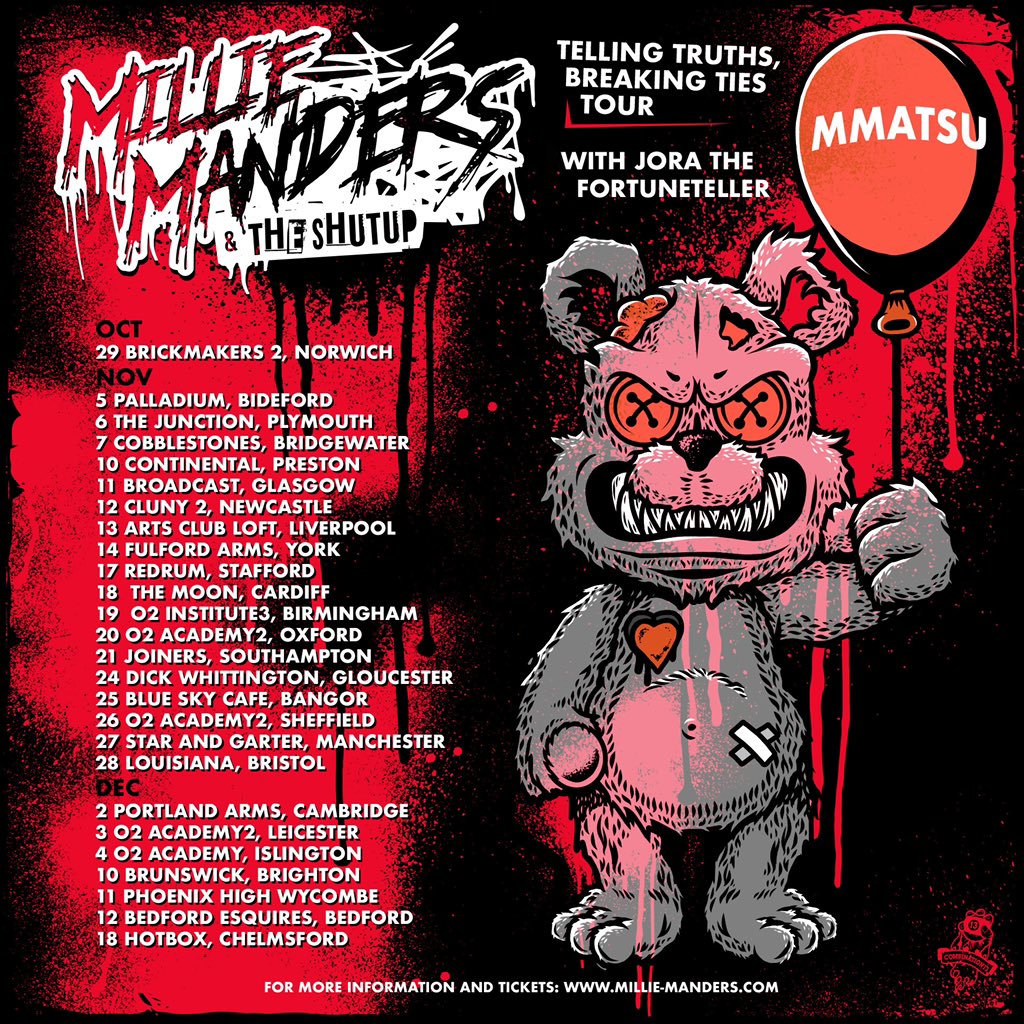 Our biggest tour to date, and our first headline tour is now upon us… 26 shows across the uk from 29th October-18th December. 
We cannot wait to see everyone. Who are we seeing where?
Tickets: linktr.ee/milliemanders