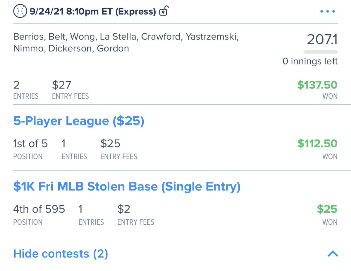 TrueMyth357's tweet photo. Old fashioned beat down last night. Come join in on the fun. Contact @wolfpack_fs to sign up. Sign up for month long NFL and get the rest of MLB included. Come see what all the fuss is about you, won’t be disappointed. #dfs #mlb #nfl #FanDuel #win #dfslineup #sharkkiller https://t.co/p7JFhCUPhv