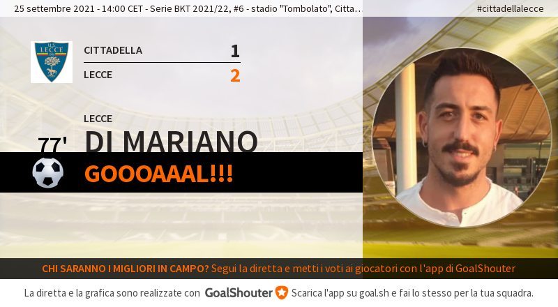 SalentoSport's tweet photo. 77' #cittadellalecce 1-2: Goal di Di Mariano (LECCE)! https://t.co/0ZDb4glW6V #citlec https://t.co/vBIS9JV0fh