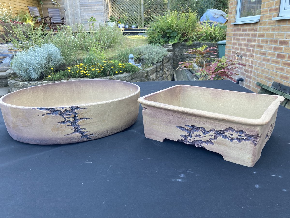 Oval and rectangle #bonsai pots with hand carved detail.