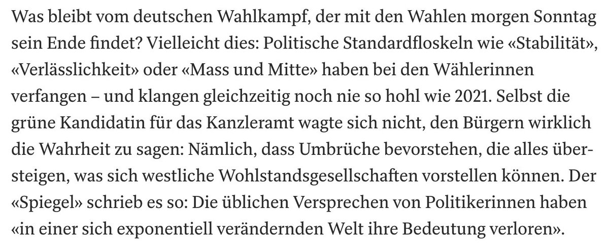 Das #btw2021-Wochenende <a href="/RepublikMagazin/">Republik</a>: Maja Göpel <a href="/beyond_ideology/">Maja Goepel @beyond-ideology.bsky.social</a> über den wankenden Status quo in #Deutschland und darüber, was die Zukunft bringt: republik.ch/2021/09/25/die… Und der Wochenkommentar zum Wahlkampf und was nach dem grossen Gähnen kommt: republik.ch/2021/09/25/nac…