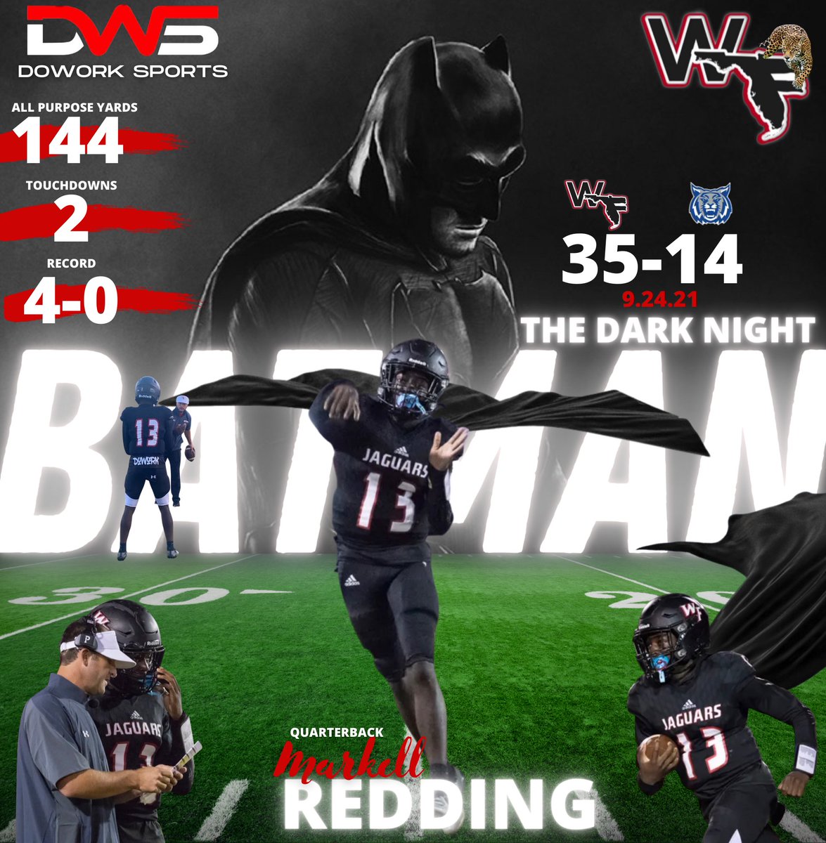 dowork_sports's tweet photo. @batmankell Avenges the spring game defeat in super hero fashion! The West Florida Jags are 4-0 and hotter 🔥 than ever! #DoWorkJags @kell_zo3 https://t.co/IToqh2KJNE