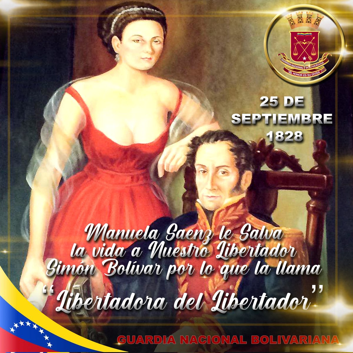MGJuvenalFL's tweet image. #TalDíaComoHoy #25Sep en el año 1828, Manuela Saénz Aizpuru “Manuelita”, le salva la vida a nuestro Libertador Simón Bolívar, por lo que la llama "Libertadora del Libertador".
#FANB #CEOFANB