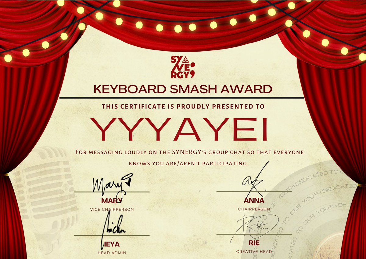 synergyforsvt's tweet photo. Keyboard Smash Award goes to... @yyyayei β¨π
#AYearWithSynergy https://t.co/FENAHpxEvH