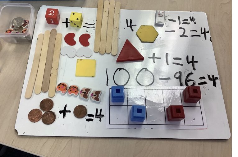 WescottKB30's tweet photo. These kindergarten mathematicians are doing a great job with our number of the day activity! Check out all the ways they made the number 4 #d30learns @d30learnsmath https://t.co/7eLBseeAfd
