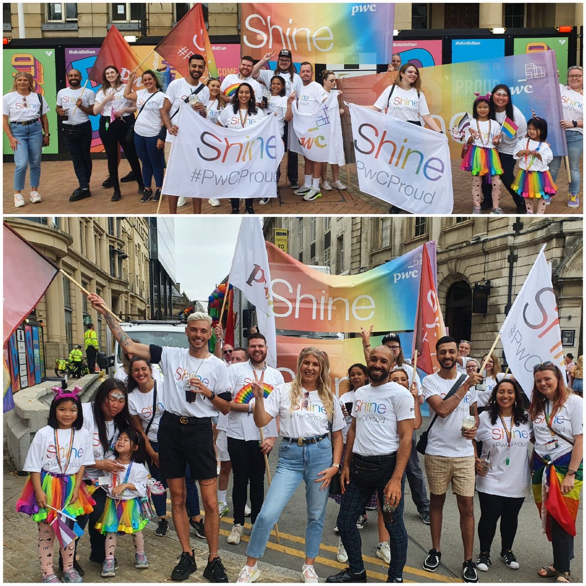 ShinePwC's tweet photo. Brilliant atmosphere at @BirminghamPride today and amazing to see so many of our Shine members together again! #pwcproud  #LGBTQ @PwC_Midlands https://t.co/tQKLPZb0Ce
