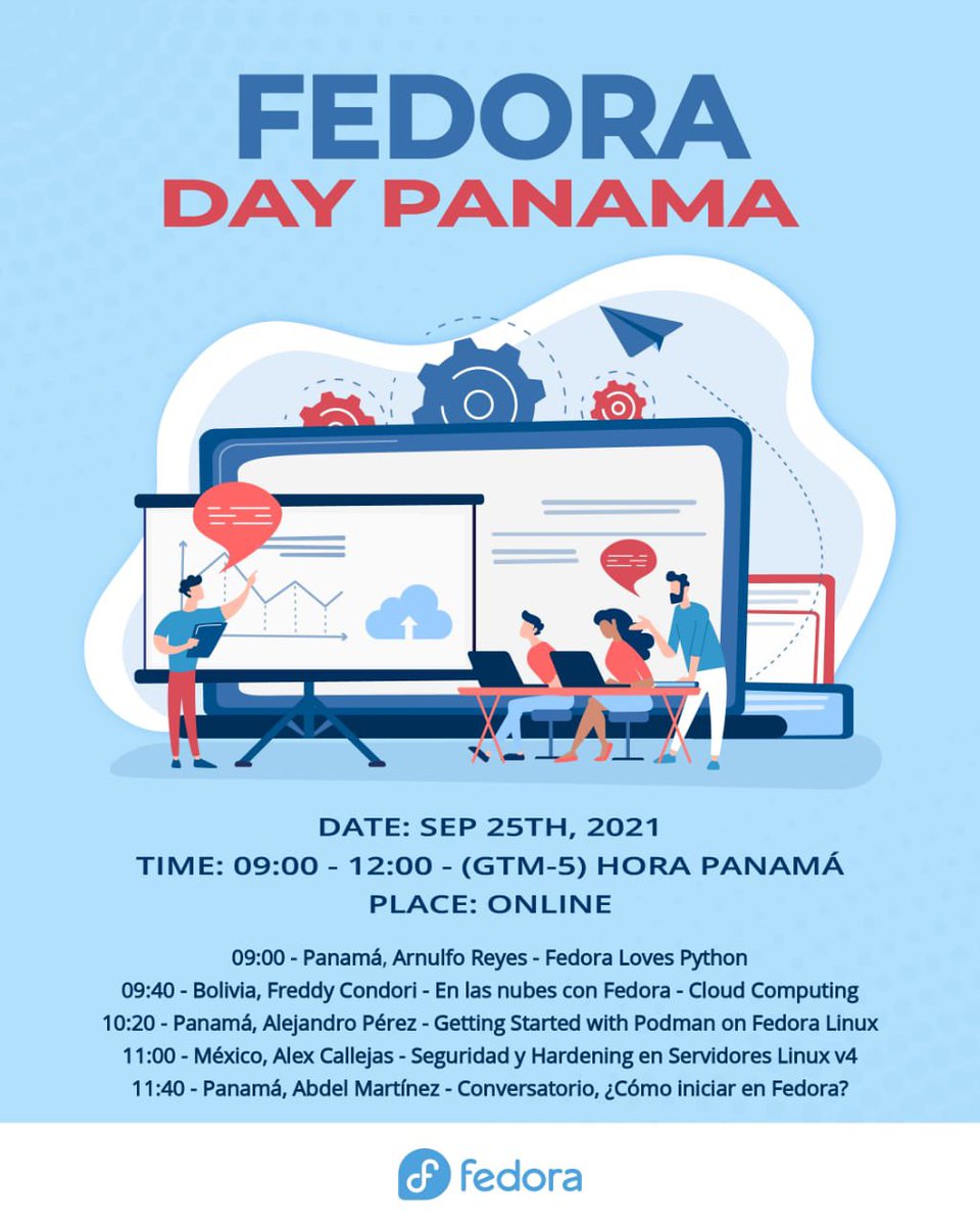 Iniciamos el Fedora Day Panamá - Sept 2021.

Estamos en YouTube Live, Twitch y Facebook! Búscanos como Floss Panamá
