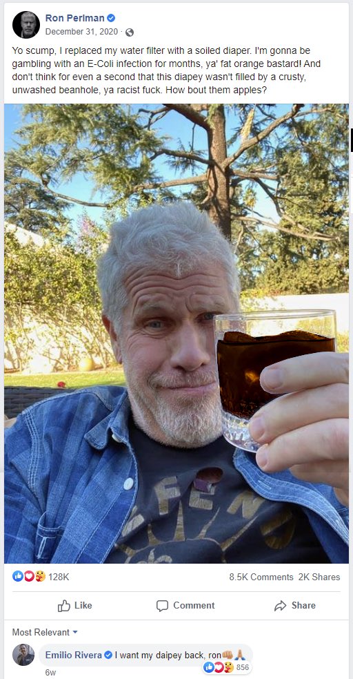 JingoGringo's tweet photo. Ron Perlman is desperate for attention these days I guess. https://t.co/MUJNS3kp1O