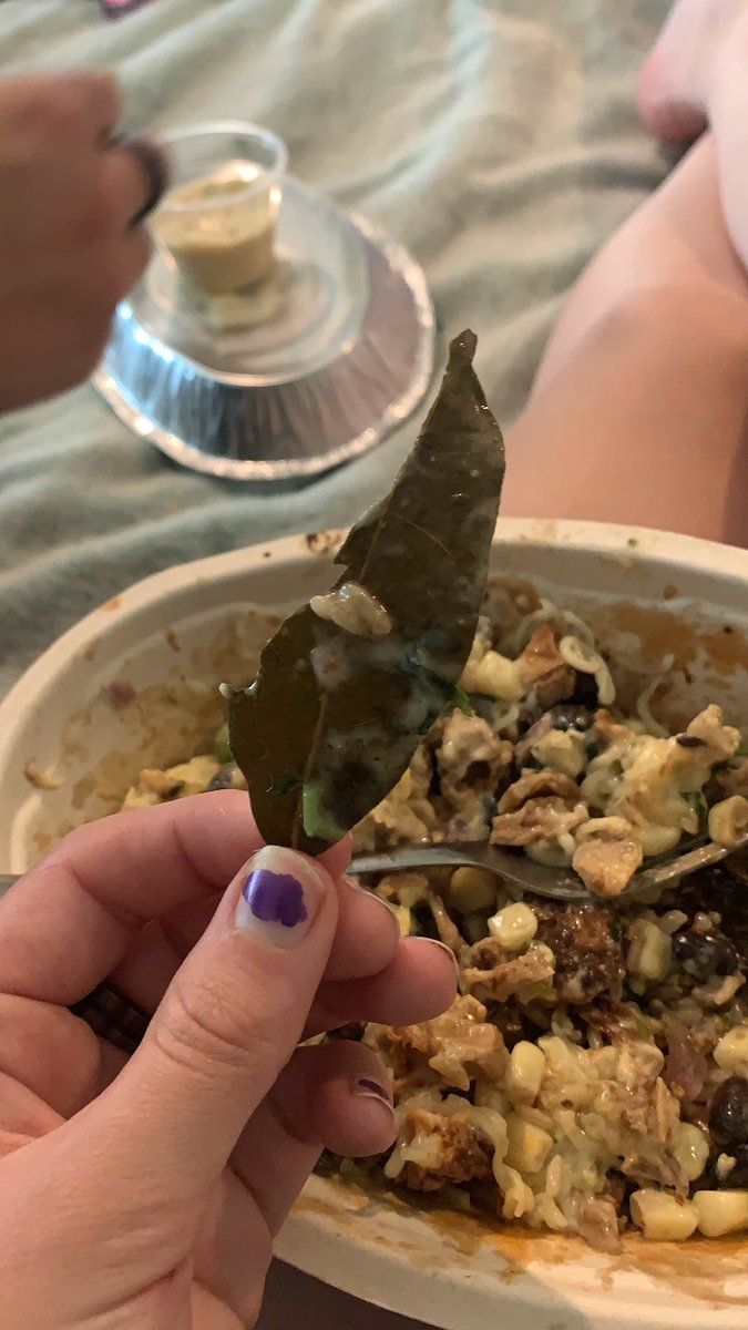 j_smith377's tweet photo. Why is there a LEAF in my chipotle and why is half of it GONE https://t.co/y9roJoSwxH